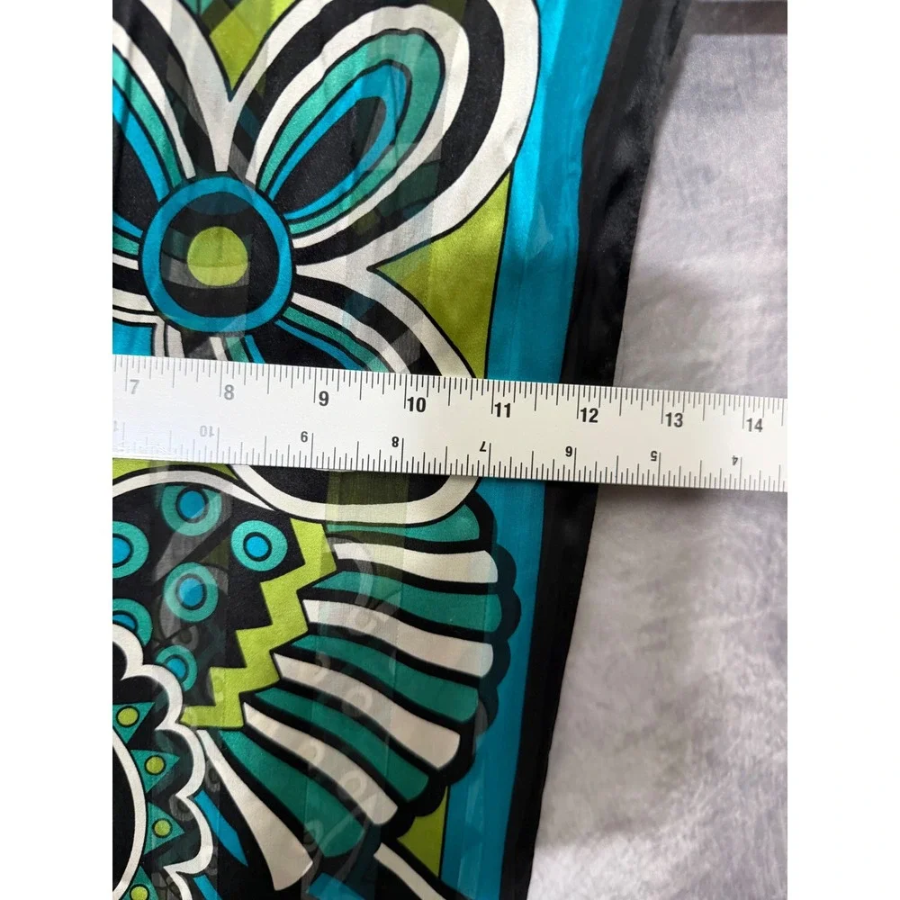 Bob Mackie Wearable Art 100% Silk Scarf Turquoise Green Geometric Floral Wrap